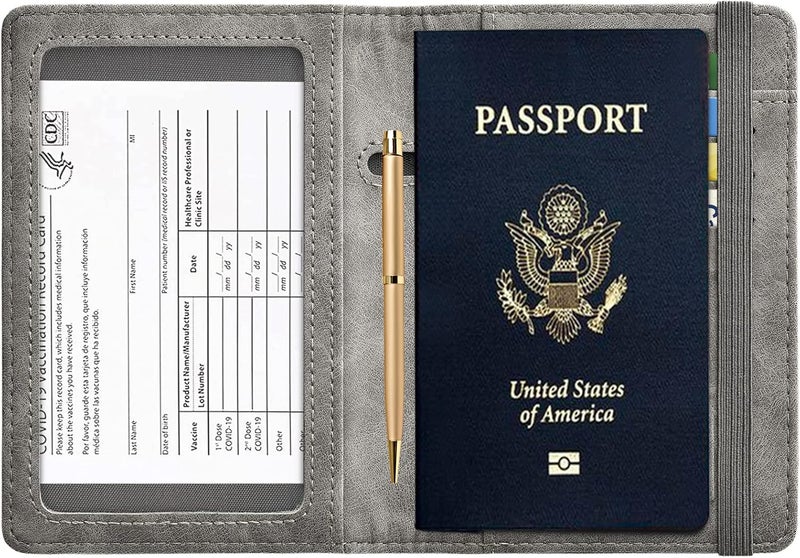 HerriaT Passport and Vaccine Card Holder Combo,Cover Case with CDC Vaccination Card Slot, Leather Travel Documents Organizer Protector, with RFID Blocking, for Women and Men - Image 4